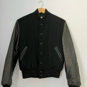 GENUINE LEATHER Golden Bear Varsity Black Jacket